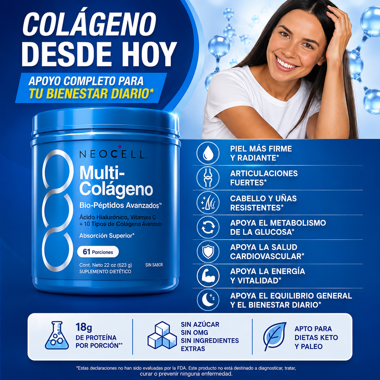 NeoCell Multi-Colageno Peptides - Piel Firme, Cabello Fuerte y Articulaciones